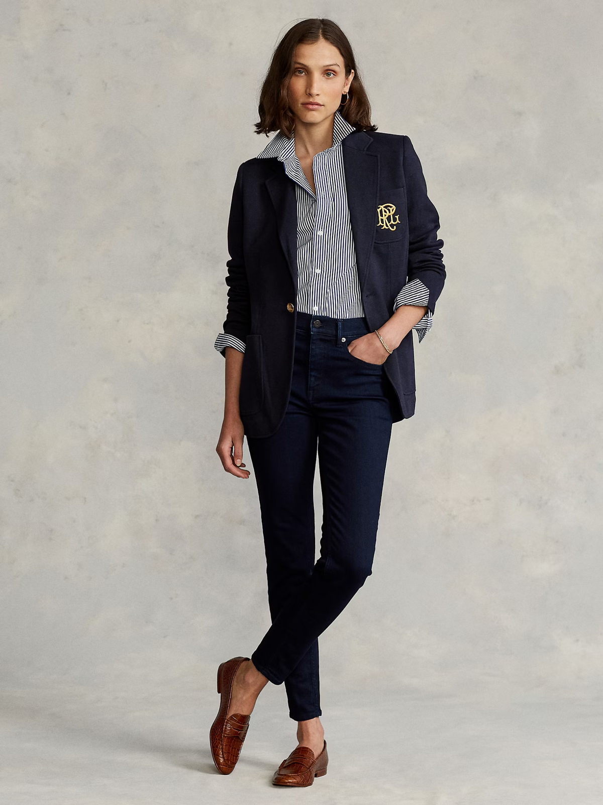 RALPH LAUREN WOMEN Double-Knit Jacquard Blazer Park Avenue Navy
