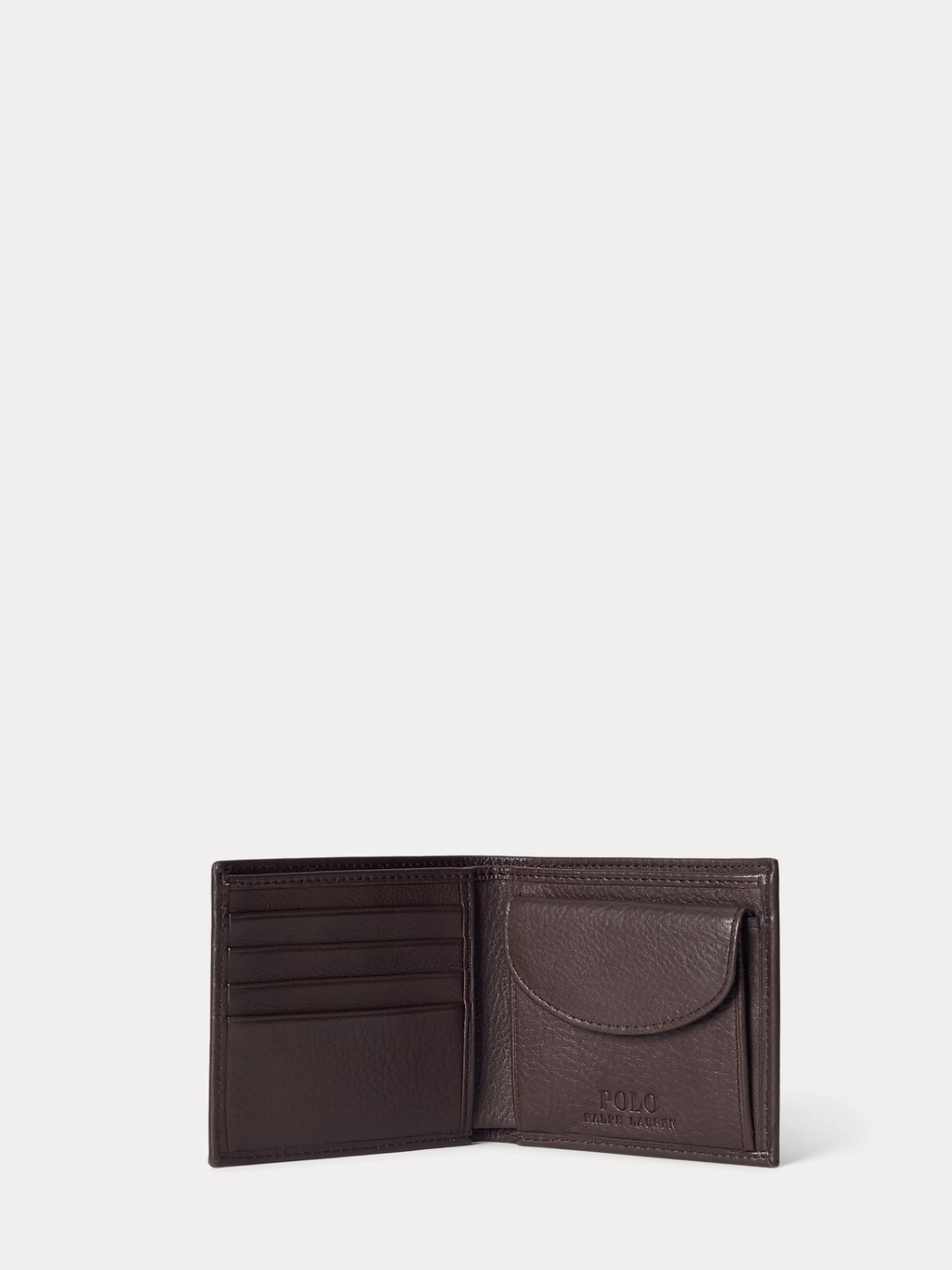 RALPH LAUREN Pebbled Leather Billfold Coin Wallet Brown