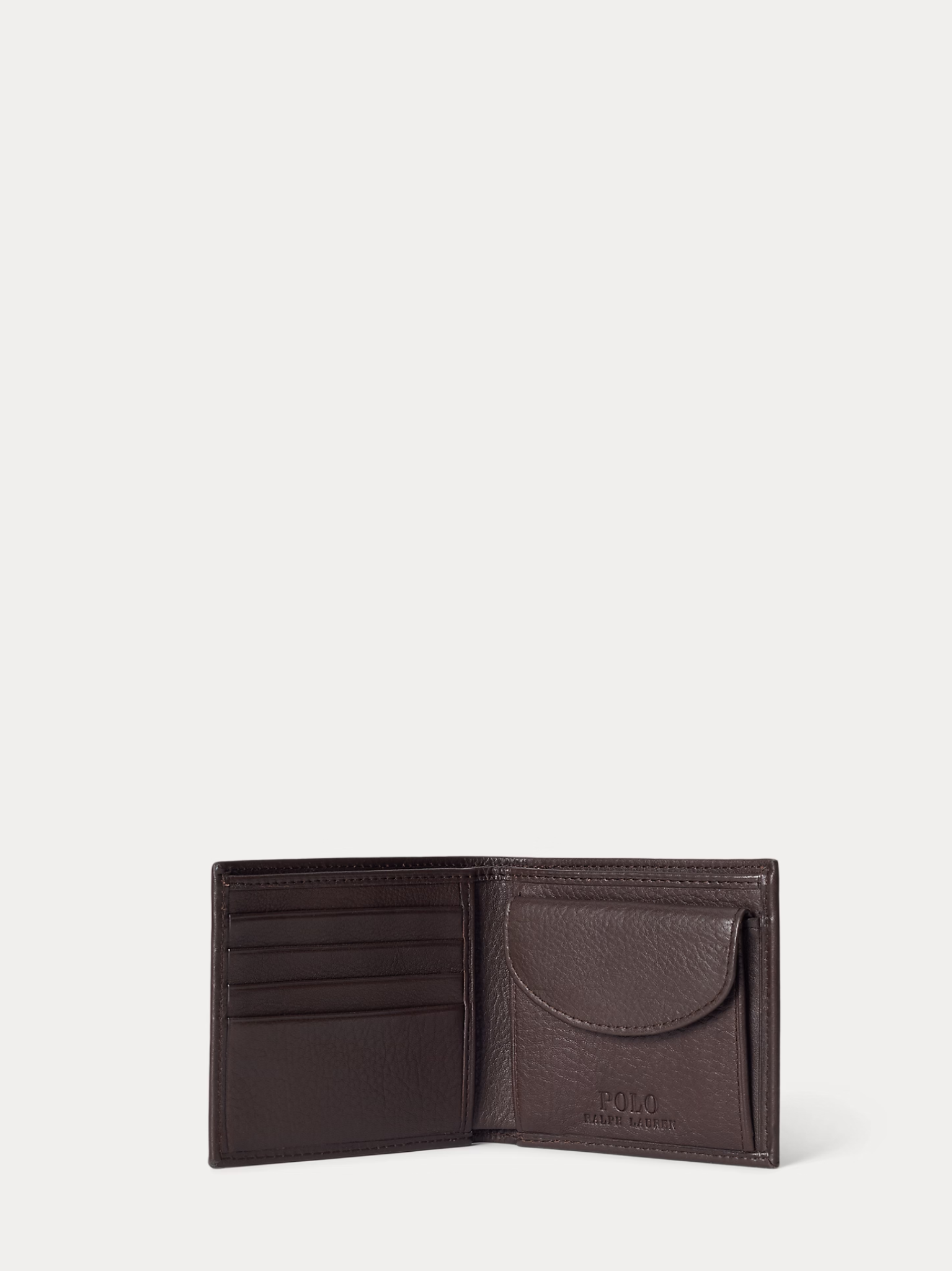 RALPH LAUREN Pebbled Leather Billfold Coin Wallet Brown
