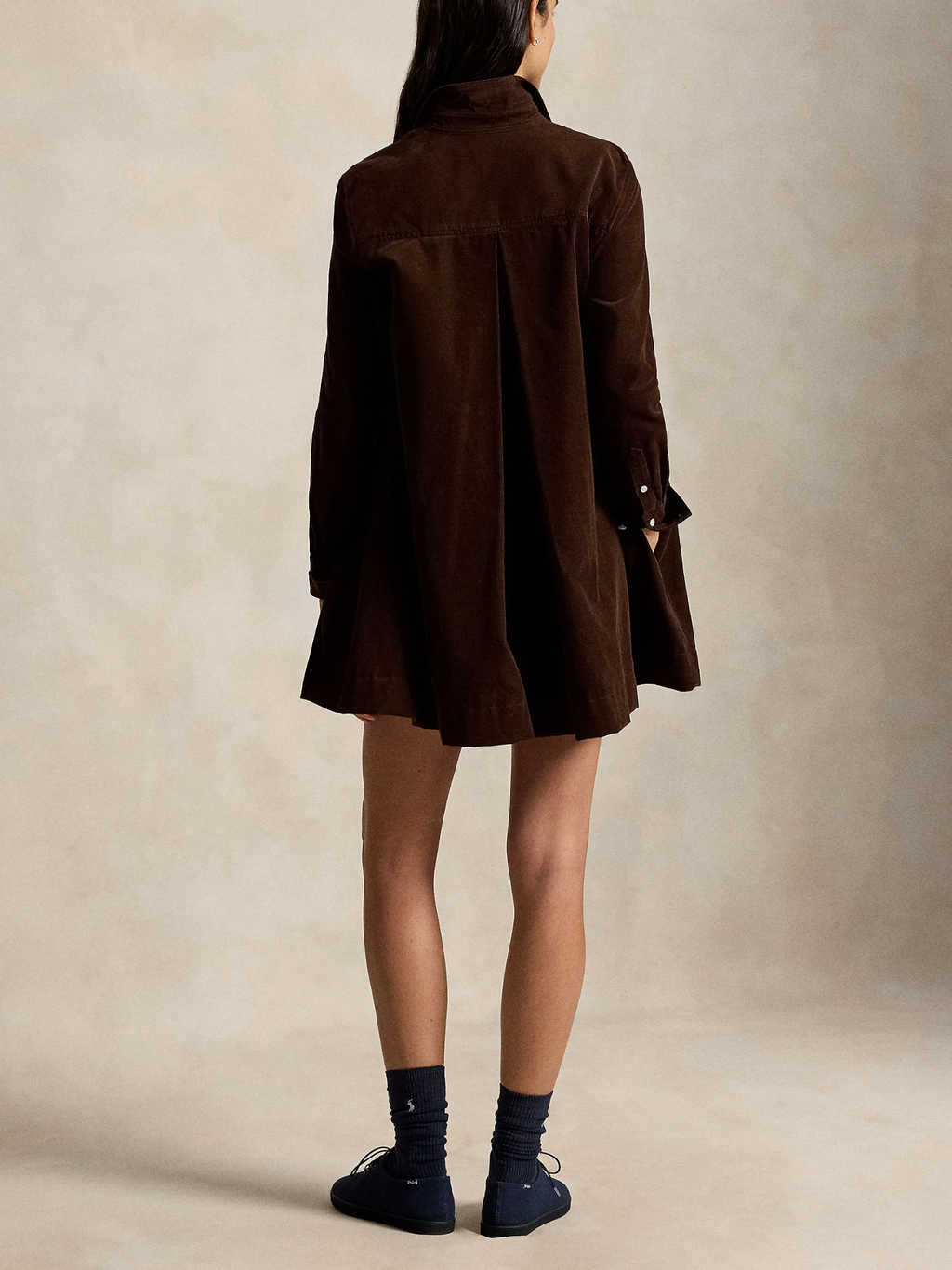 RALPH LAUREN WOMEN Corduroy Pleated Shirtdress Dark Brown
