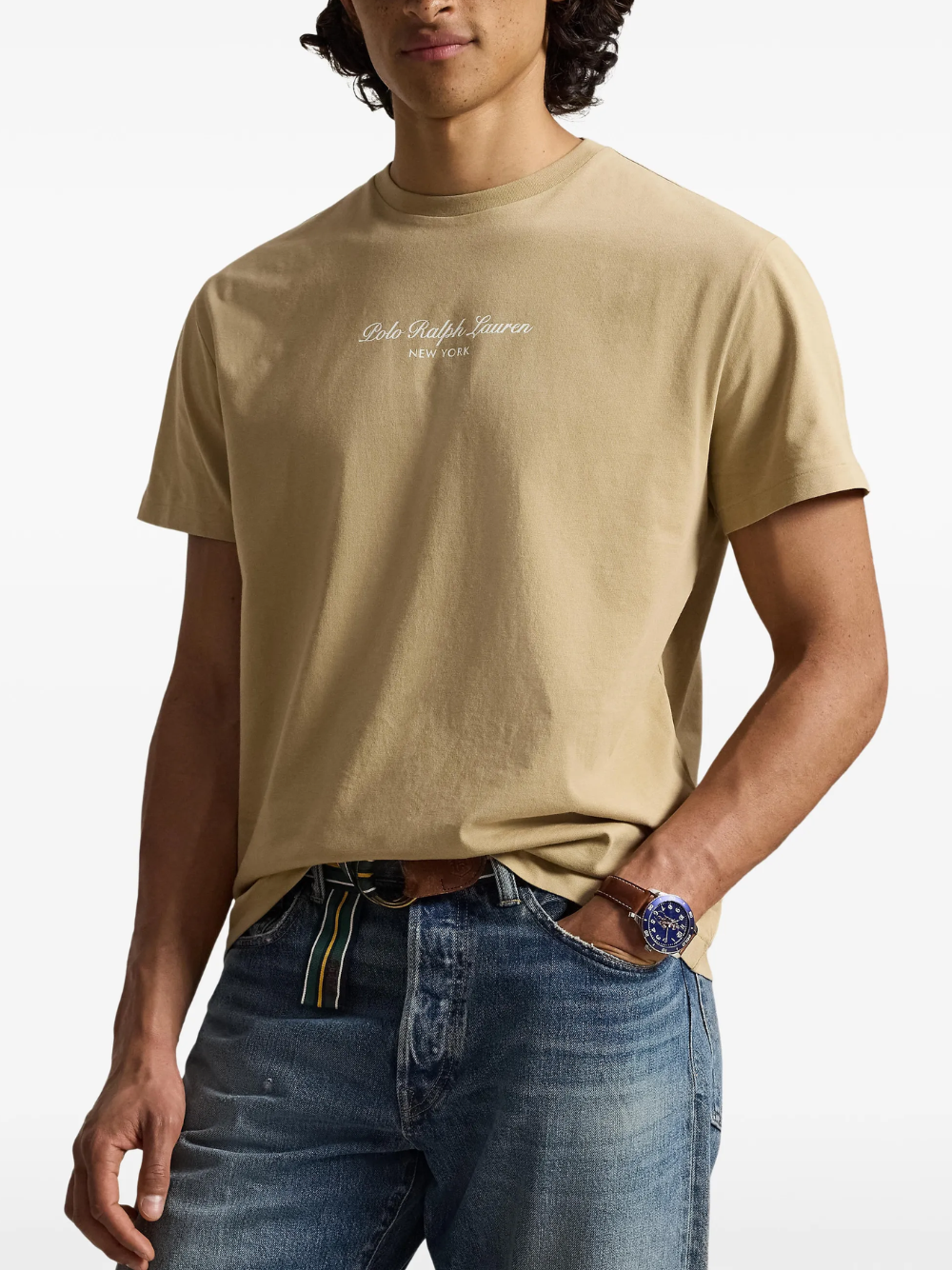 RALPH LAUREN Classic Fit Logo Knit Jersey T-Shirt Vintage Khaki