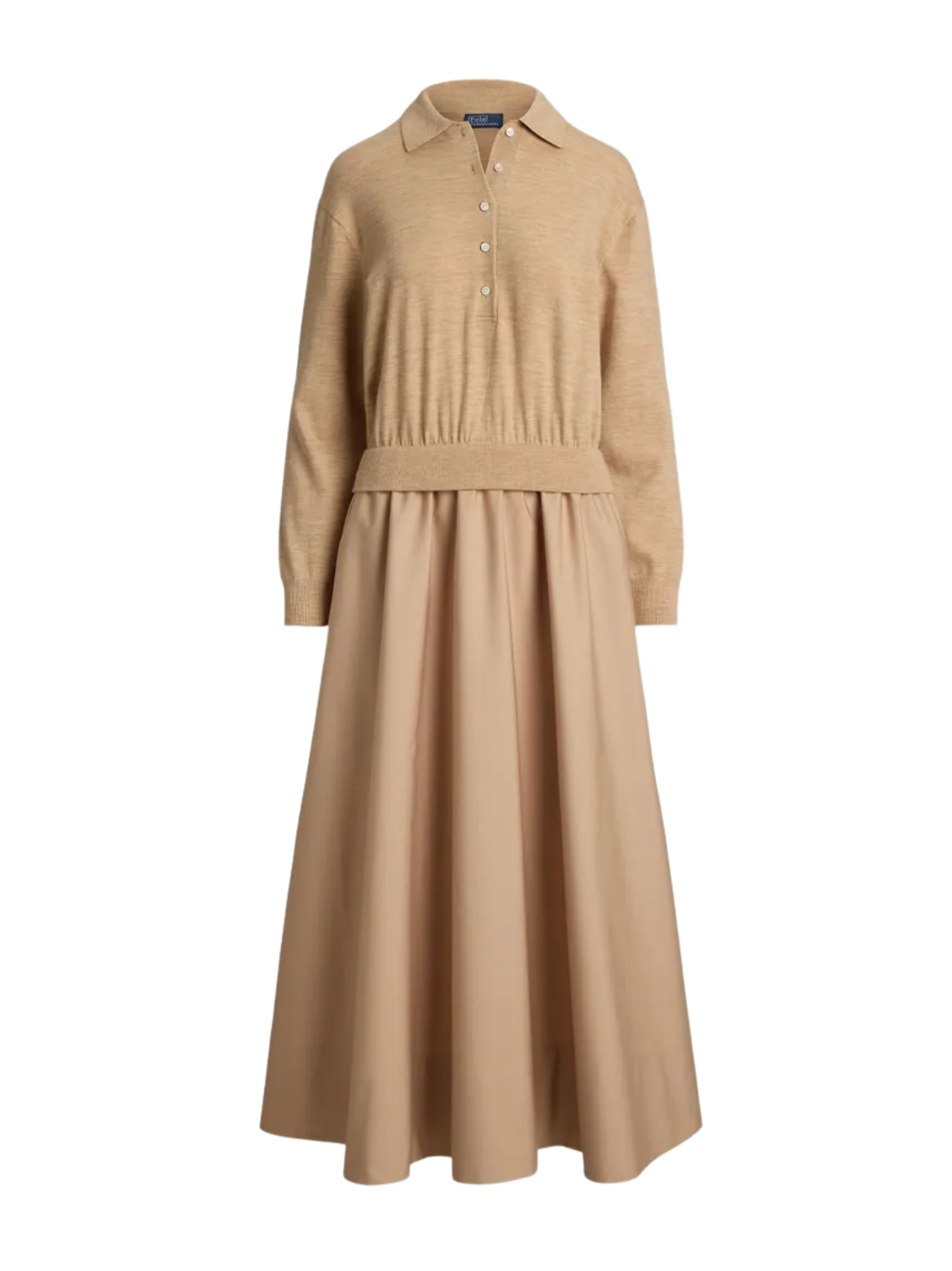 RALPH LAUREN WOMEN Hybrid Knit Polo-Bodice Dress Tan
