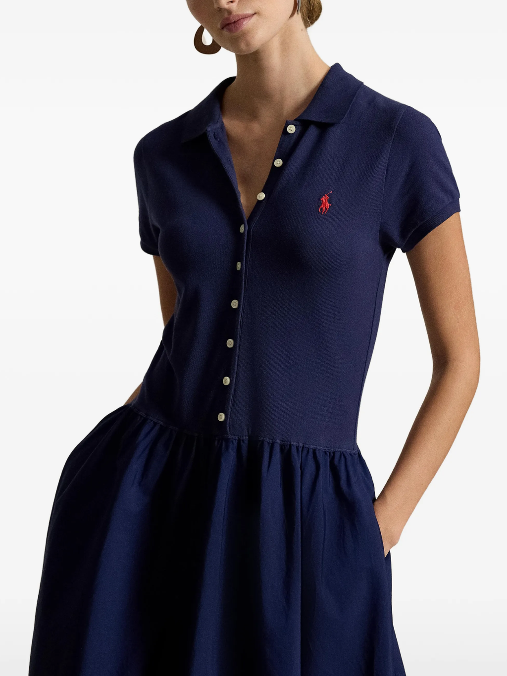 RALPH LAUREN WOMEN Hybrid Mesh Polo-bodice Dress Newport Navy