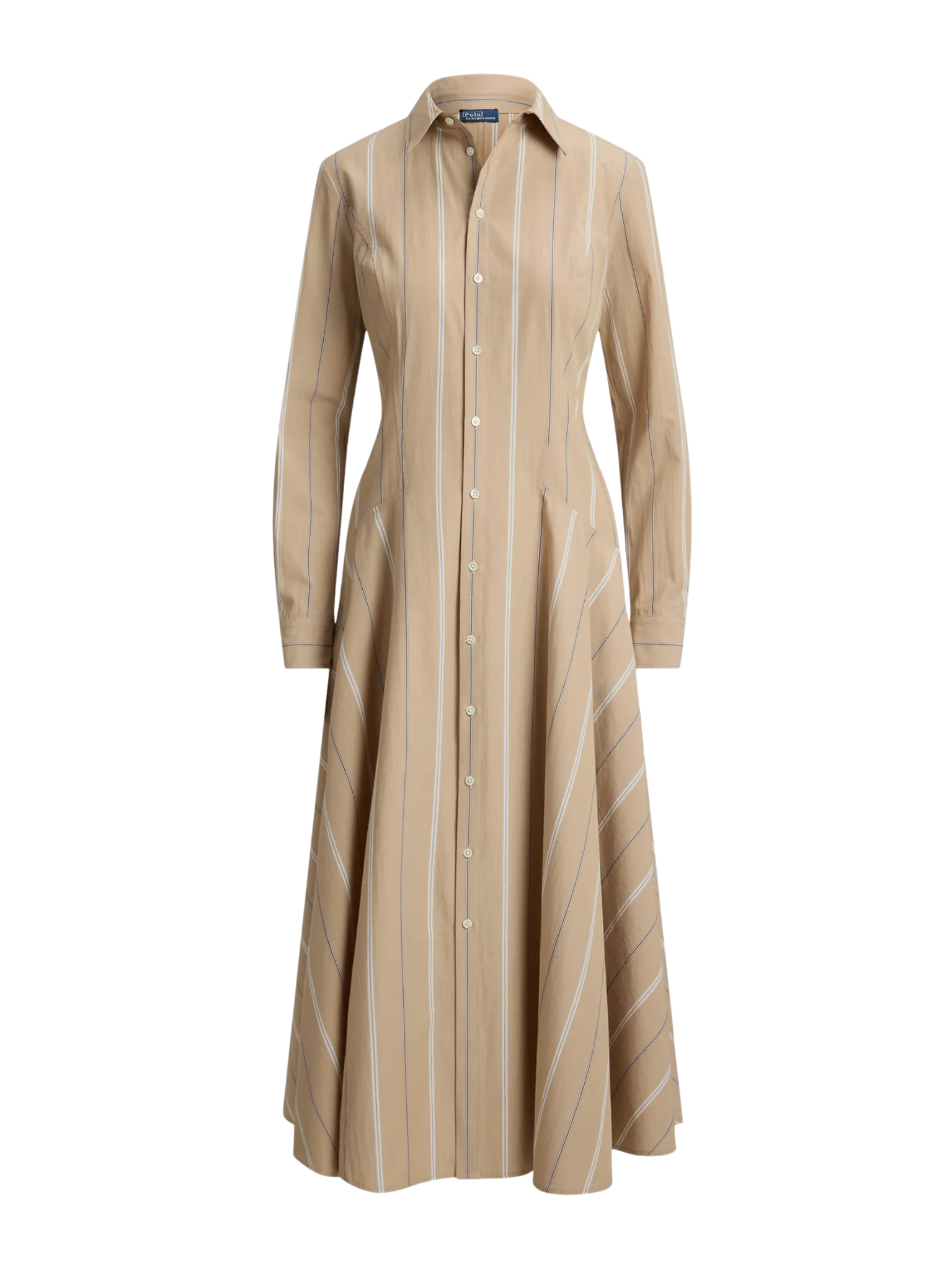 RALPH LAUREN WOMEN Striped Cotton Panelled Shirtdress Tan
