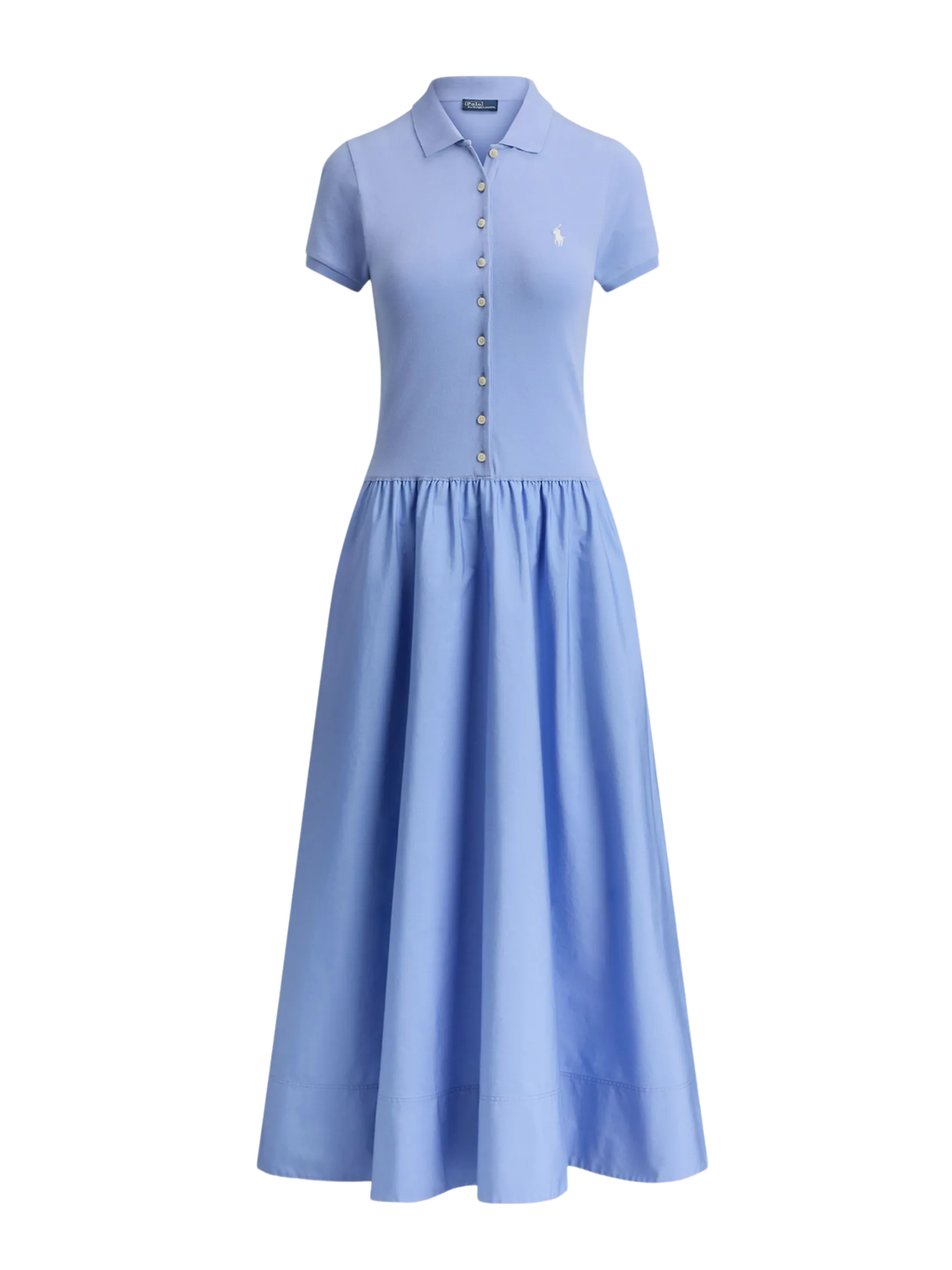 RALPH LAUREN WOMEN Hybrid Mesh Polo-bodice Dress Shirt Blue