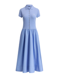 RALPH LAUREN WOMEN Hybrid Mesh Polo-bodice Dress Shirt Blue