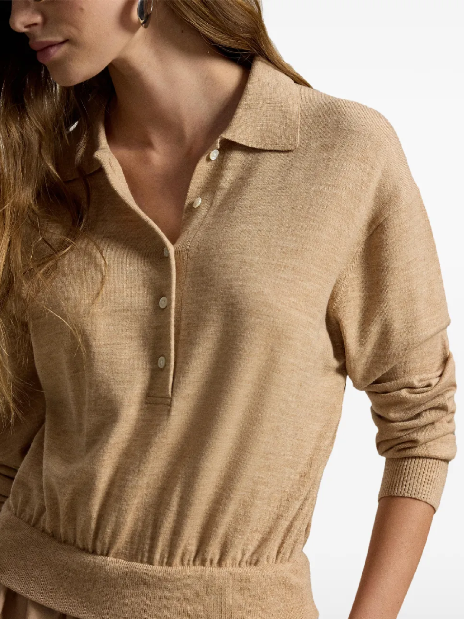 RALPH LAUREN WOMEN Hybrid Knit Polo-Bodice Dress Tan