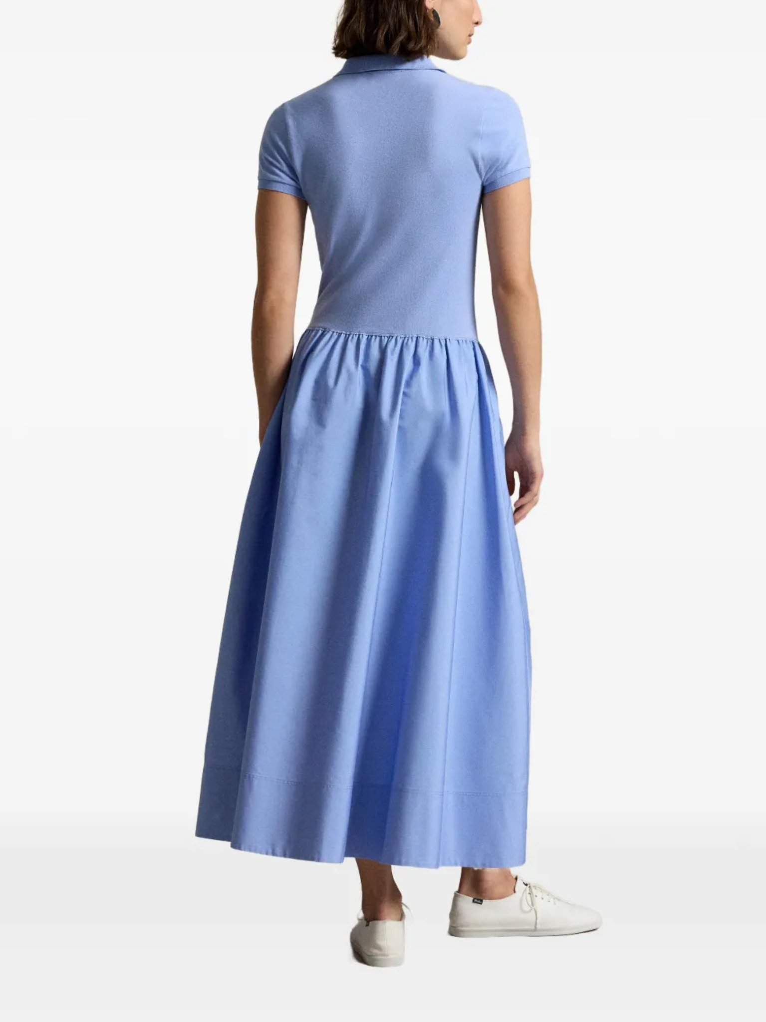 RALPH LAUREN WOMEN Hybrid Mesh Polo-bodice Dress Shirt Blue