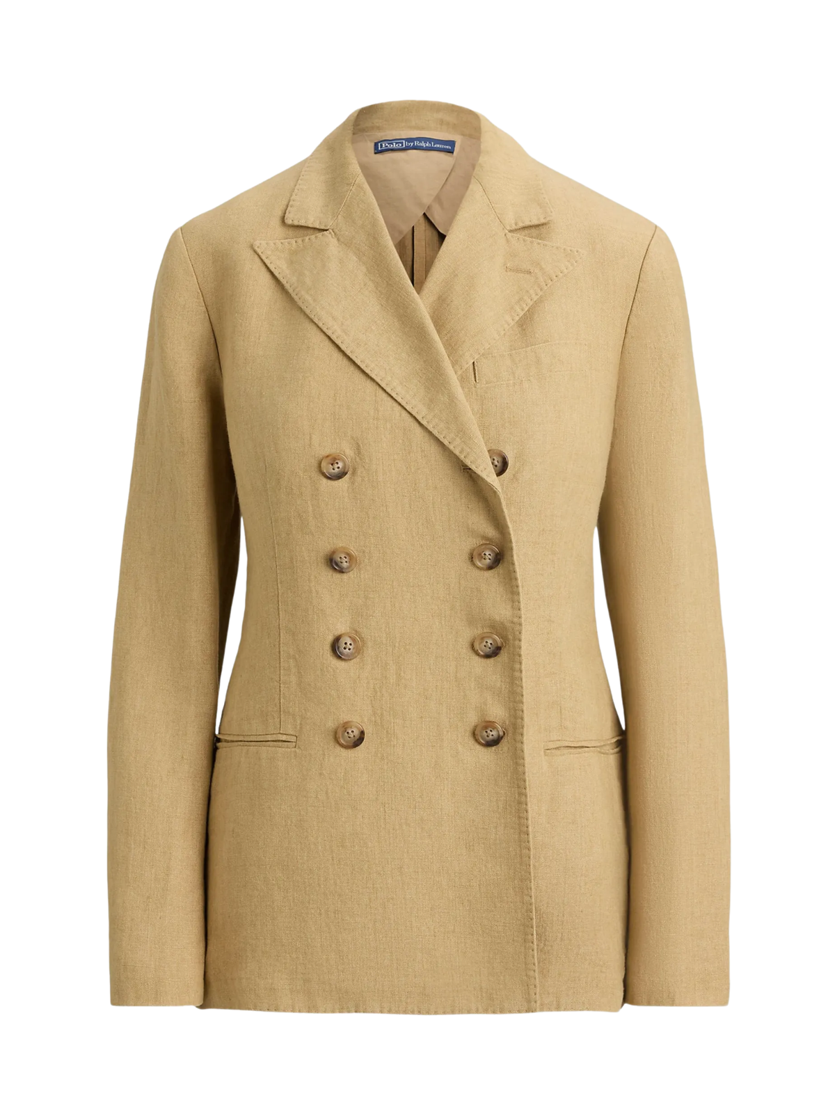 RALPH LAUREN WOMEN Double-breasted Délavé Linen Blazer Classic Camel