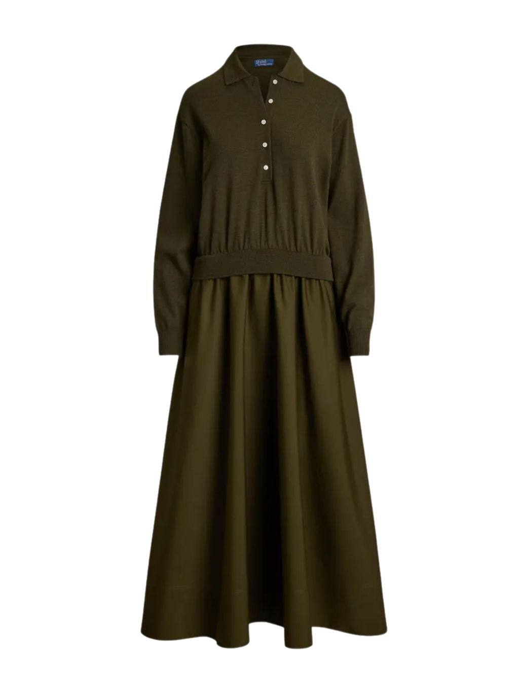 RALPH LAUREN WOMEN Hybrid Knit Polo-Bodice Dress Olive