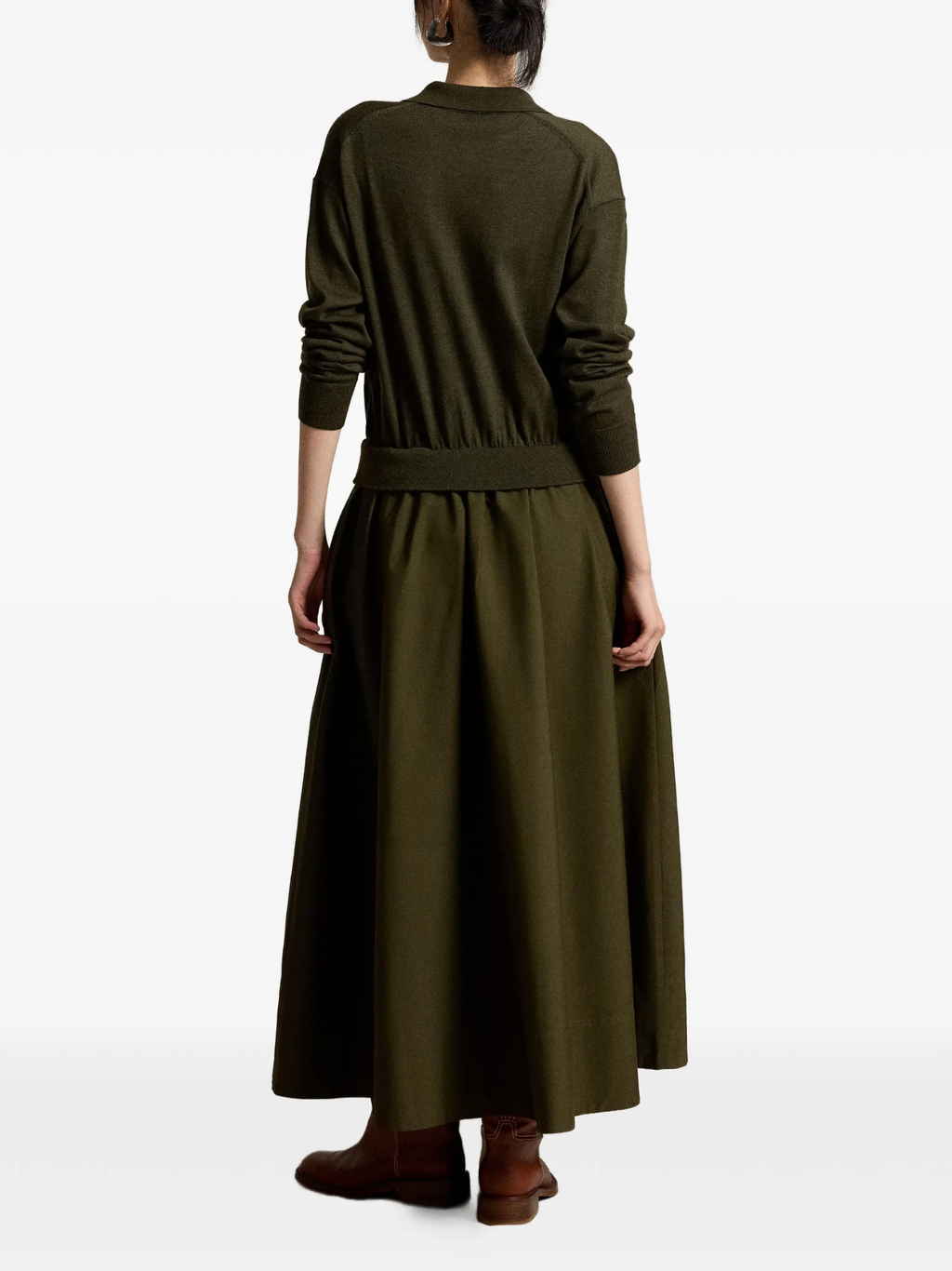 RALPH LAUREN WOMEN Hybrid Knit Polo-Bodice Dress Olive