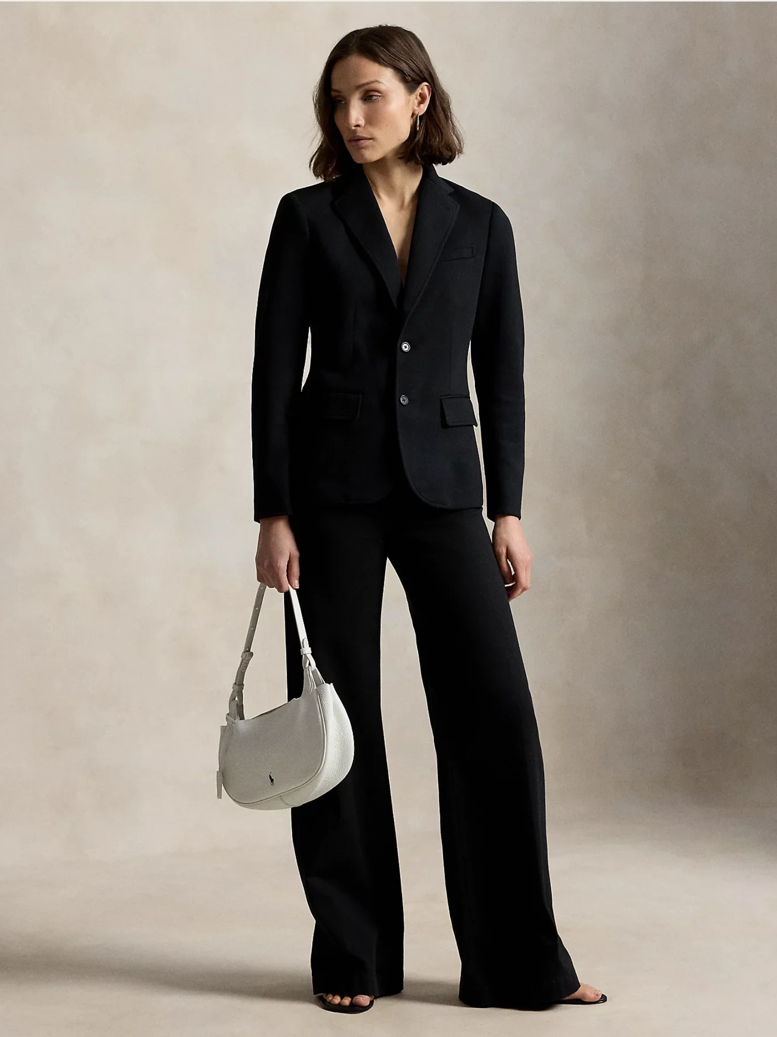 RALPH LAUREN WOMEN Single-breasted Ponte Blazer Polo Black