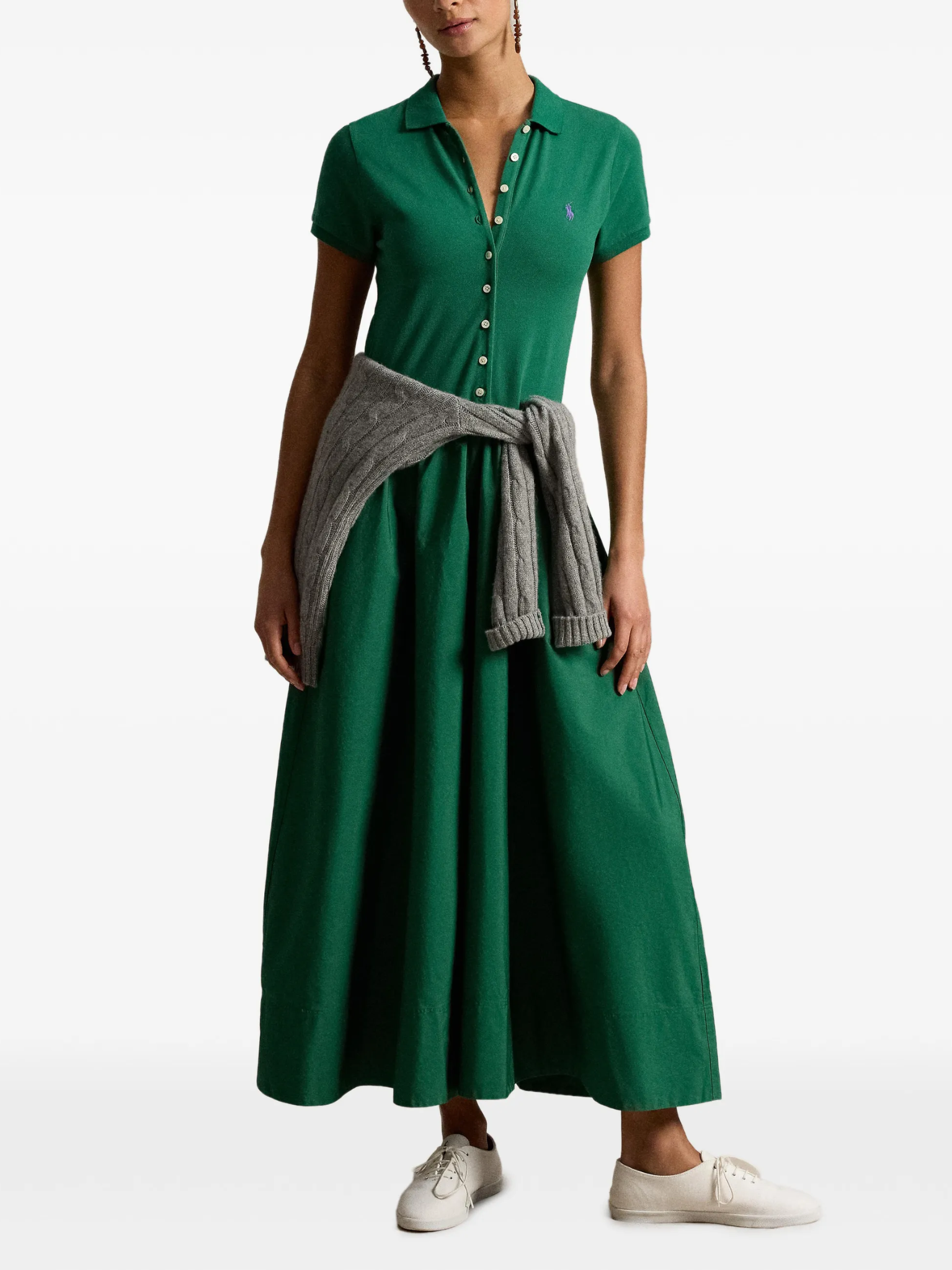 RALPH LAUREN WOMEN Hybrid Mesh Polo-bodice Dress Bush Green