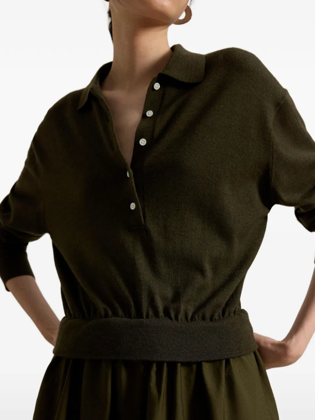 RALPH LAUREN WOMEN Hybrid Knit Polo-Bodice Dress Olive