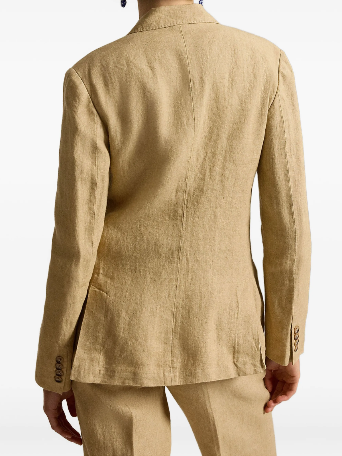 RALPH LAUREN WOMEN Double-breasted Délavé Linen Blazer Classic Camel