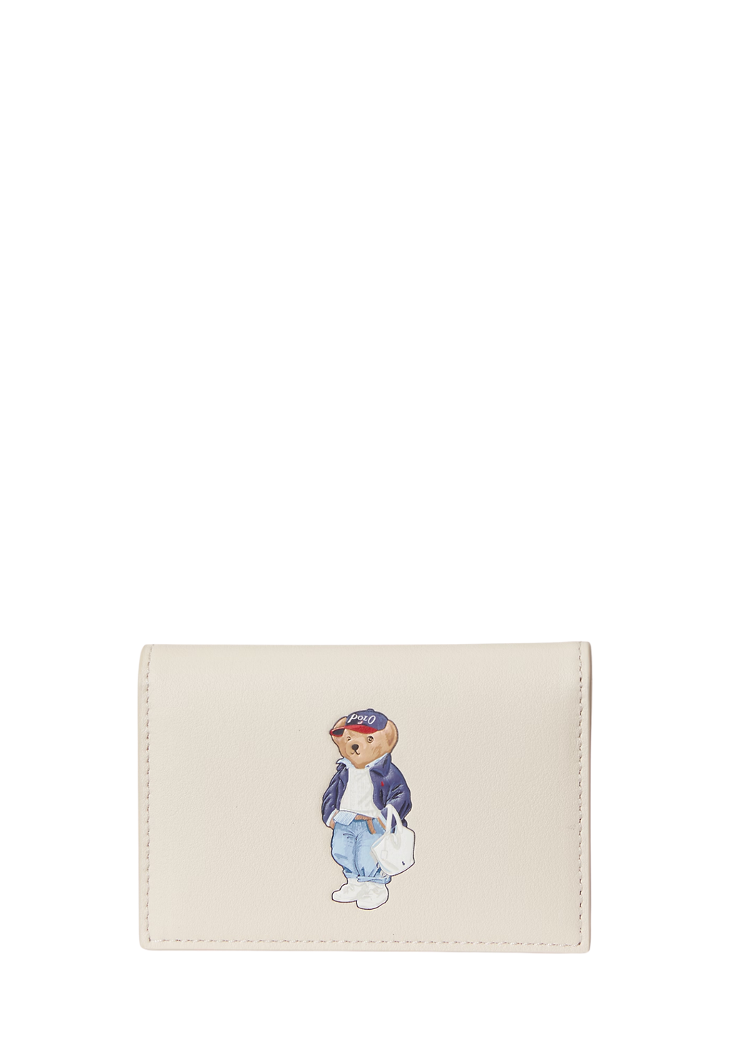 RALPH LAUREN WOMENS Polo Bear Leather Flapped Card Case Cream