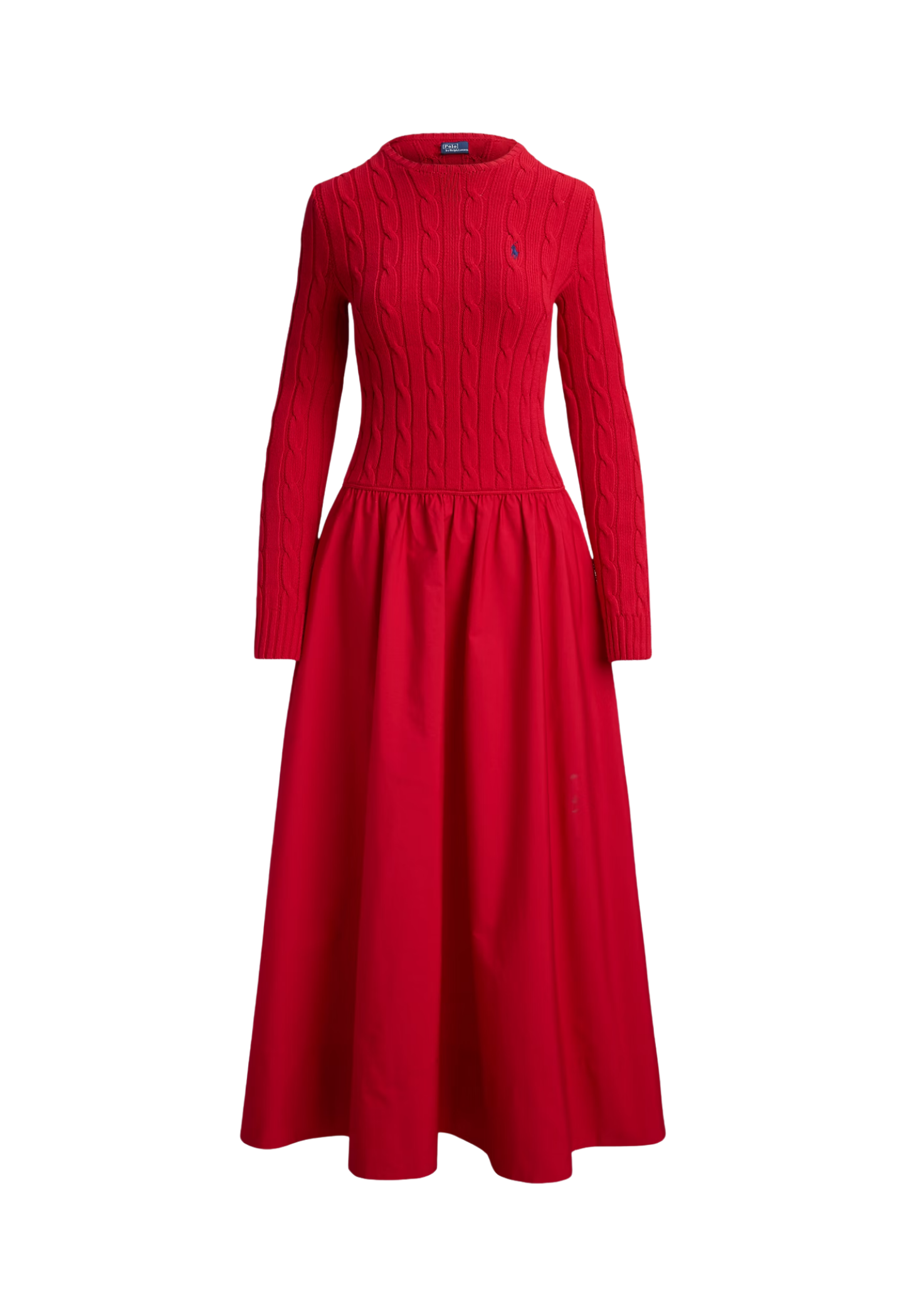 RALPH LAUREN WOMENS Cable-Knit Bodice Cotton Dress Red
