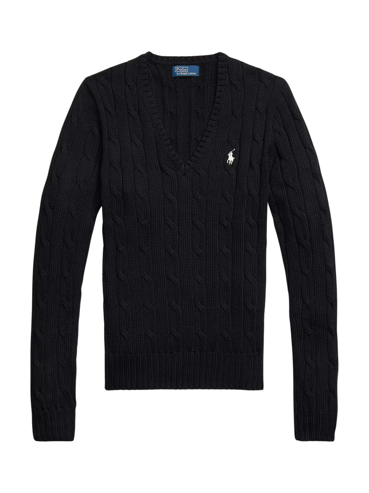 RALPH LAUREN WOMEN Cable-Knit Cotton V-Neck Jumper Polo Black