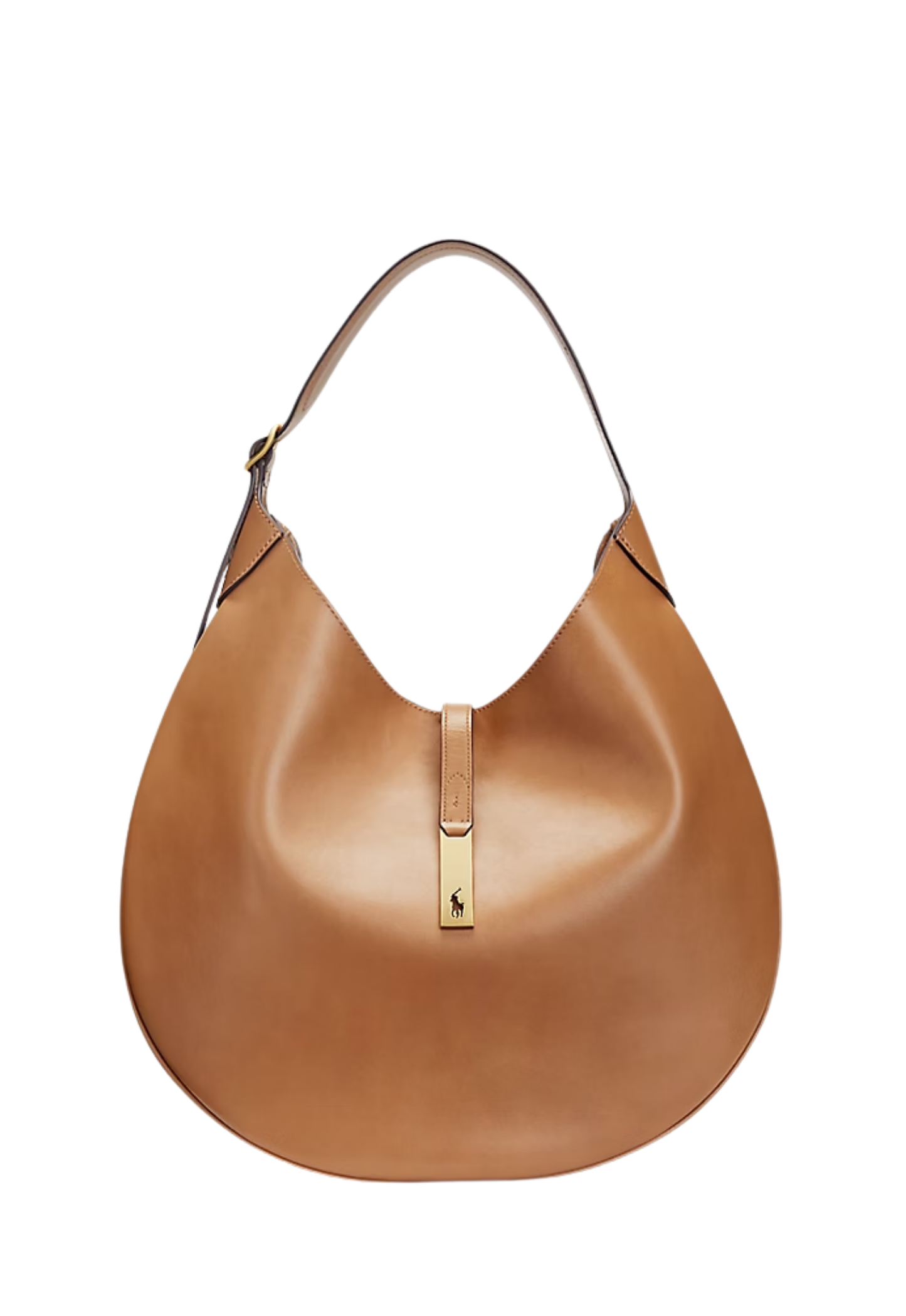 RALPH LAUREN WOMEN Polo ID Calfskin Large Shoulder Bag Tan
