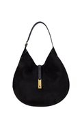 RALPH LAUREN WOMEN Polo ID Suede Large Shoulder Bag Black