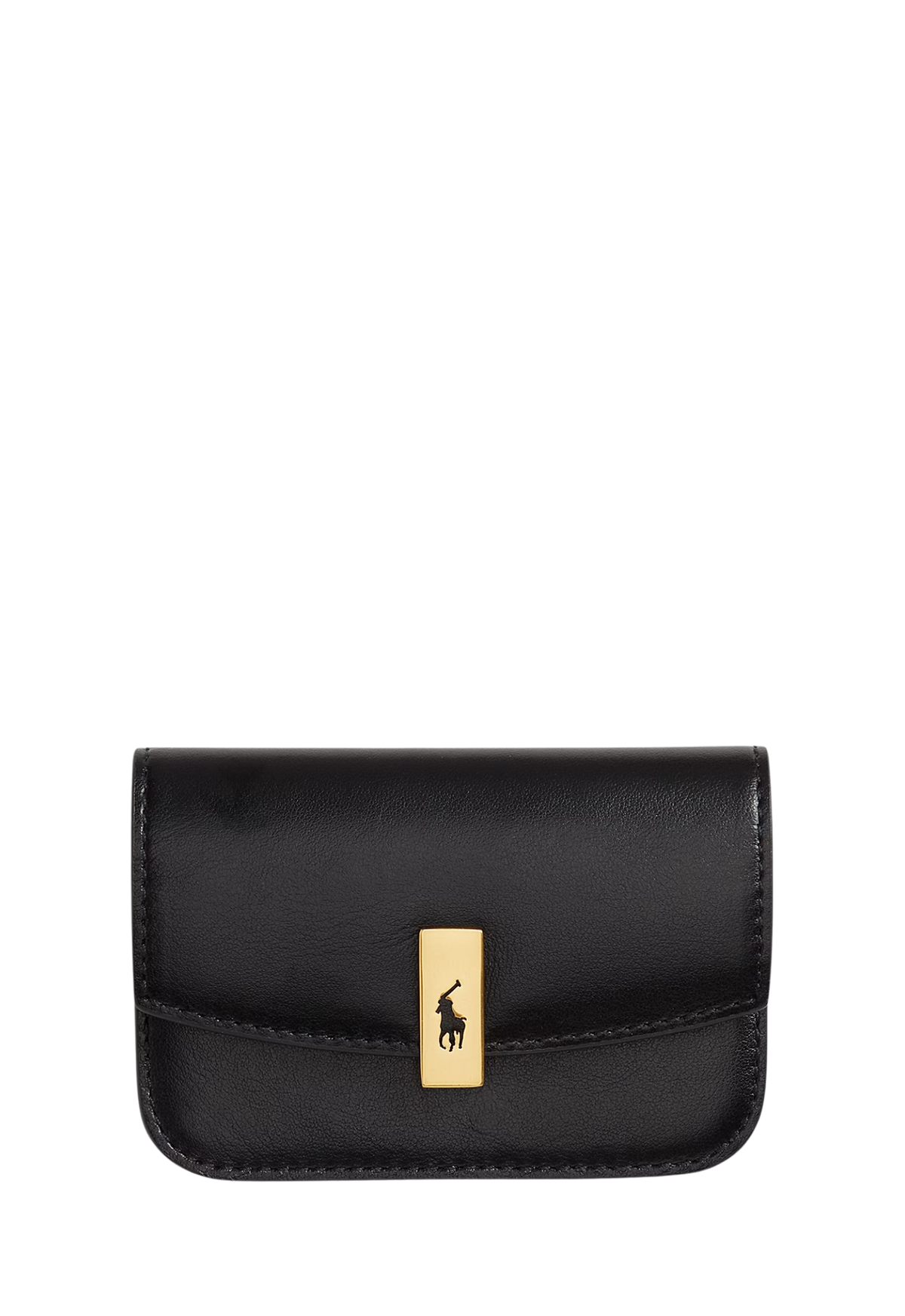 RALPH LAUREN WOMENS Polo ID Leather Fold-Over Card Case Black