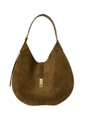 RALPH LAUREN WOMEN Polo ID Suede Large Shoulder Bag Artichoke