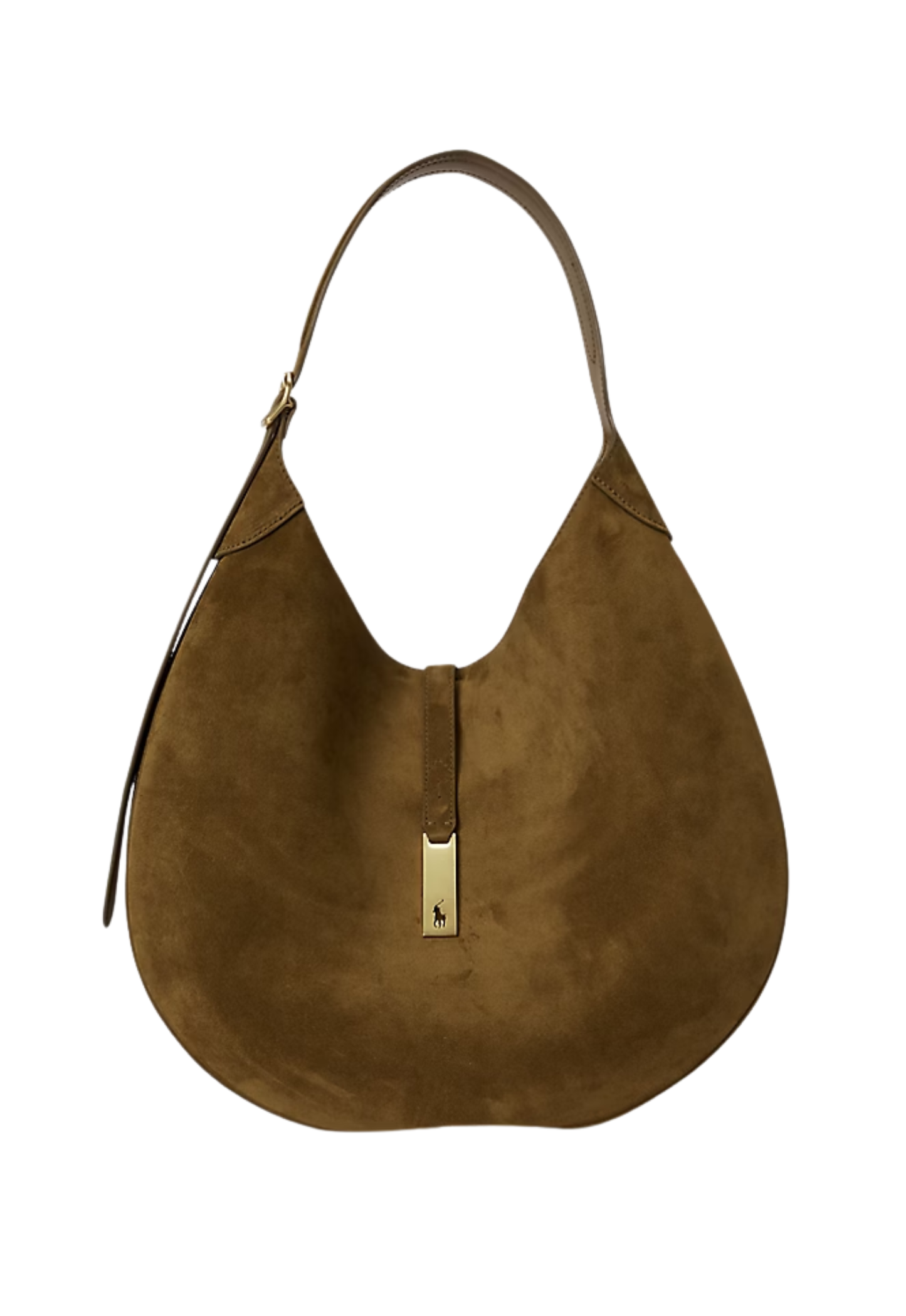 RALPH LAUREN WOMEN Polo ID Suede Large Shoulder Bag Artichoke