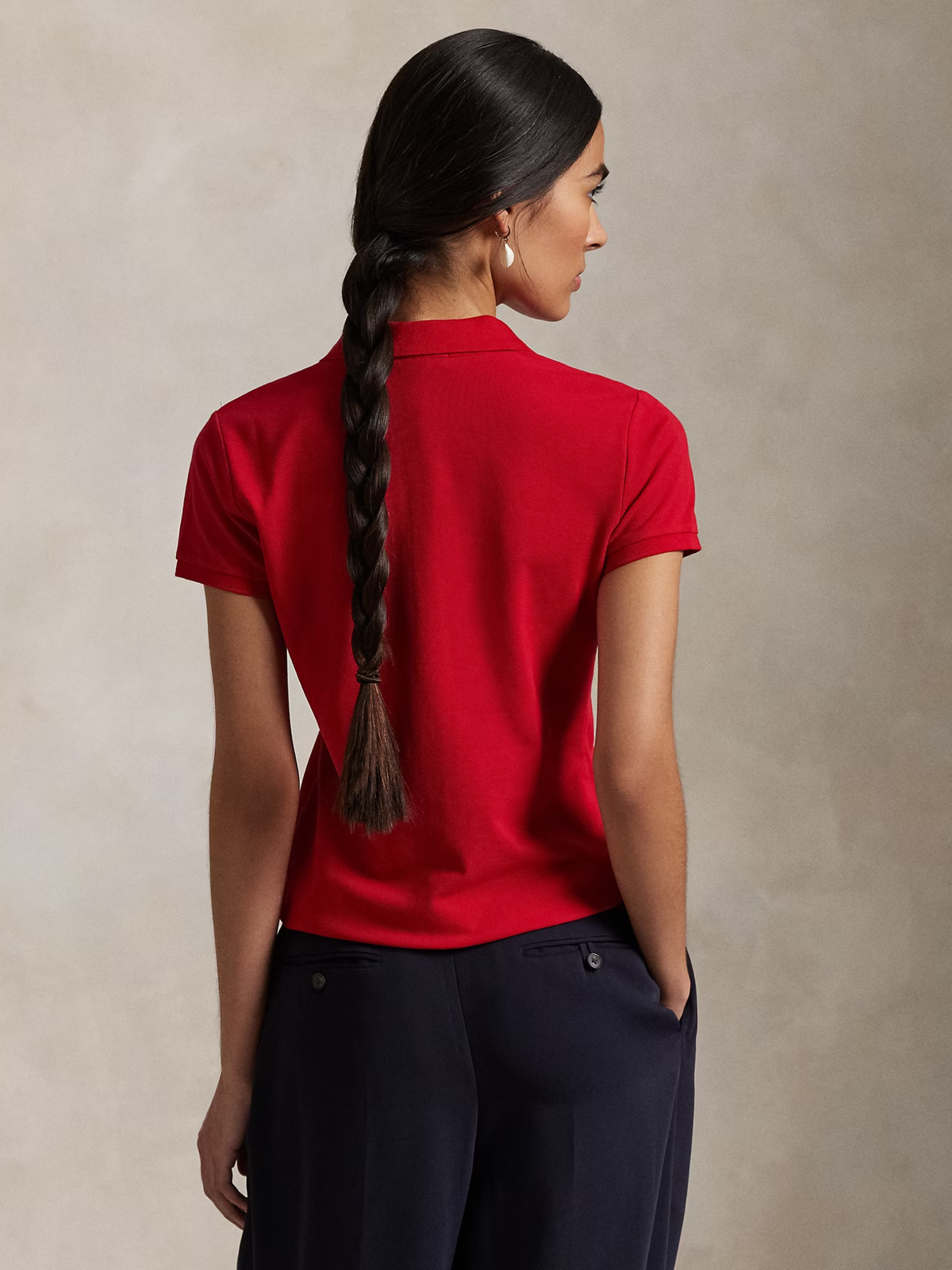 RALPH LAUREN WOMEN Slim Fit Stretch Polo Shirt Red/Navy