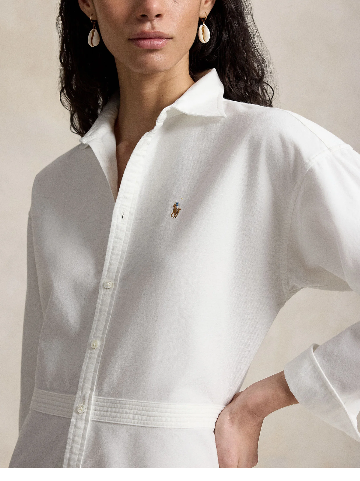 RALPH LAUREN WOMEN Cotton Oxford Panelled Shirt Dress White