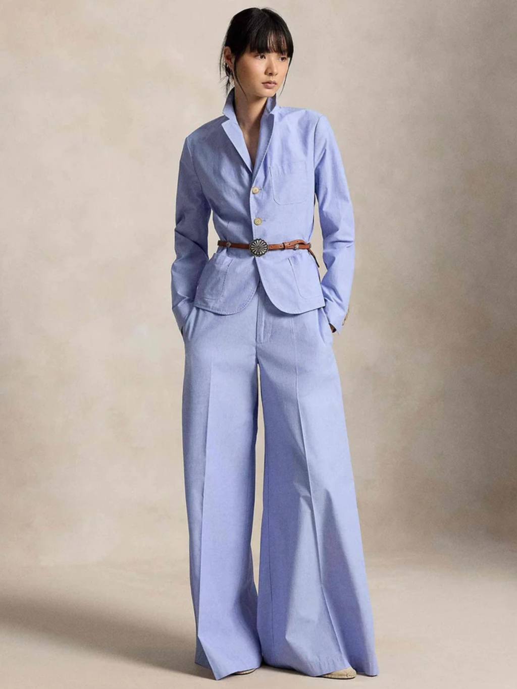 RALPH LAUREN WOMEN Single-breasted Shrunken Cotton Blazer Classic Medium Blue