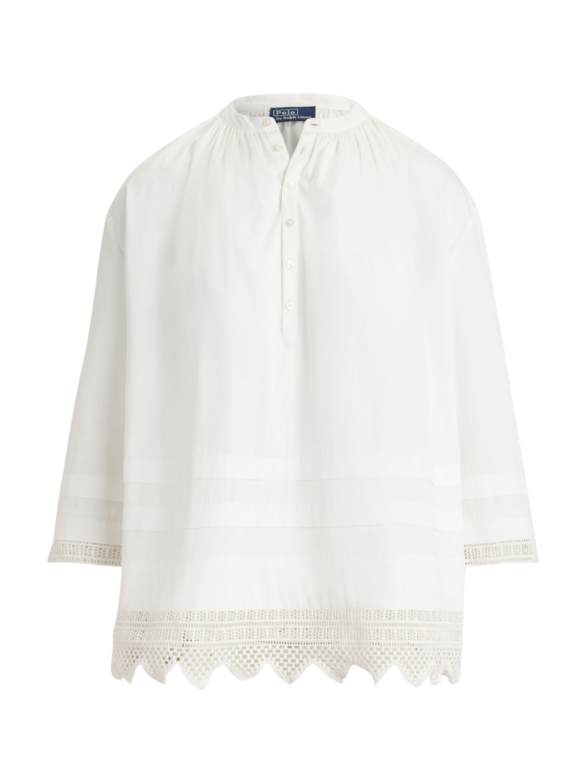 RALPH LAUREN WOMEN Crochet-trim Cotton Shirt White