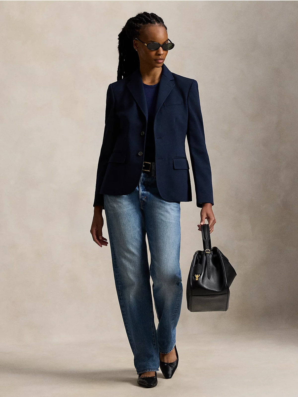 RALPH LAUREN WOMEN Single-breasted Ponte Blazer Aviator Navy