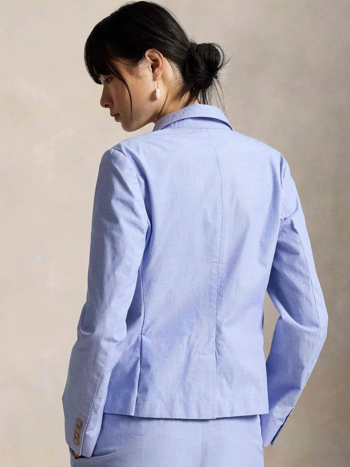 RALPH LAUREN WOMEN Single-breasted Shrunken Cotton Blazer Classic Medium Blue