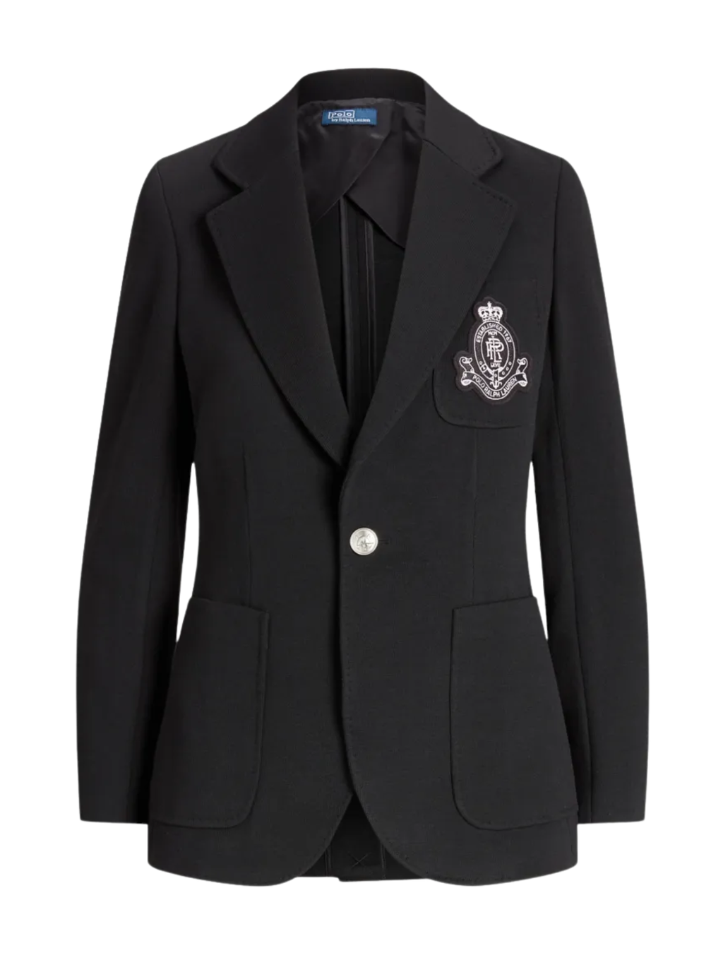 RALPH LAUREN WOMEN Single-breasted Logo-crest Knit Blazer Polo Black
