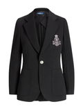 RALPH LAUREN WOMEN Single-breasted Logo-crest Knit Blazer Polo Black