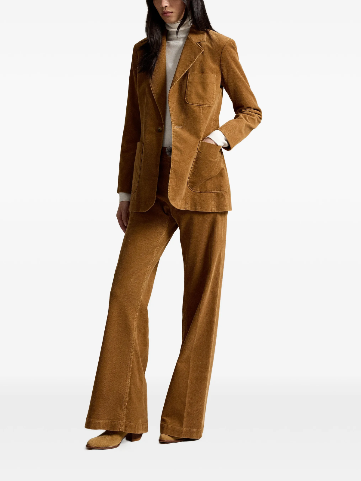 RALPH LAUREN WOMEN Single-breasted Corduroy Blazer Tan