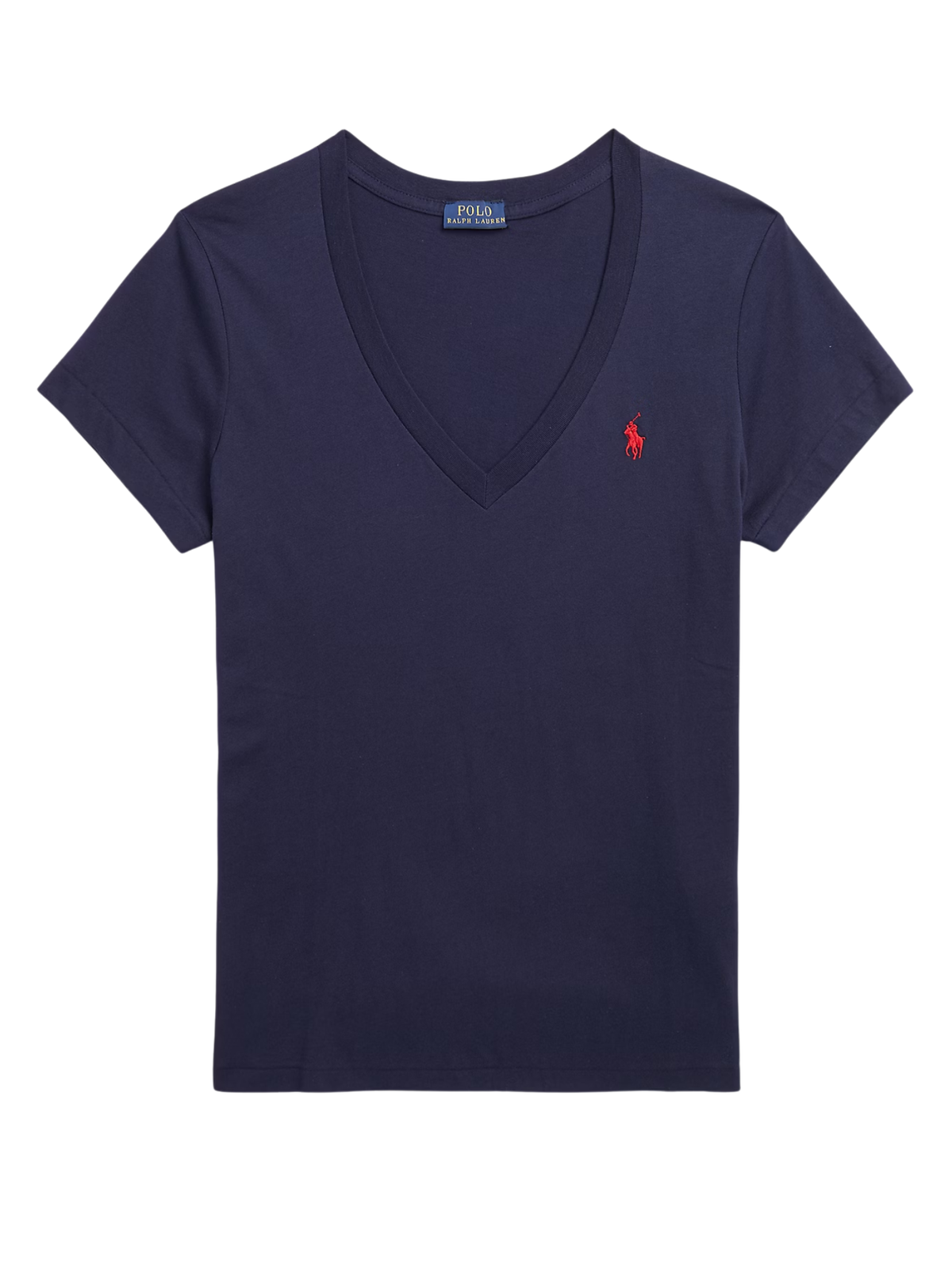 RALPH LAUREN WOMEN Cotton Jersey V-Neck T-Shirt Cruise Navy