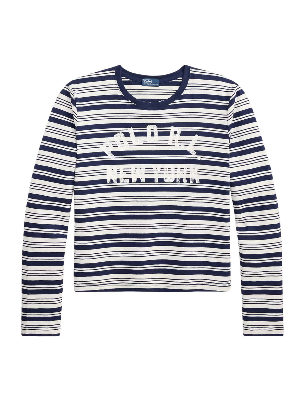 RALPH LAUREN WOMEN Logo Striped Jersey Long-Sleeve Tee Newport Navy/Nevis