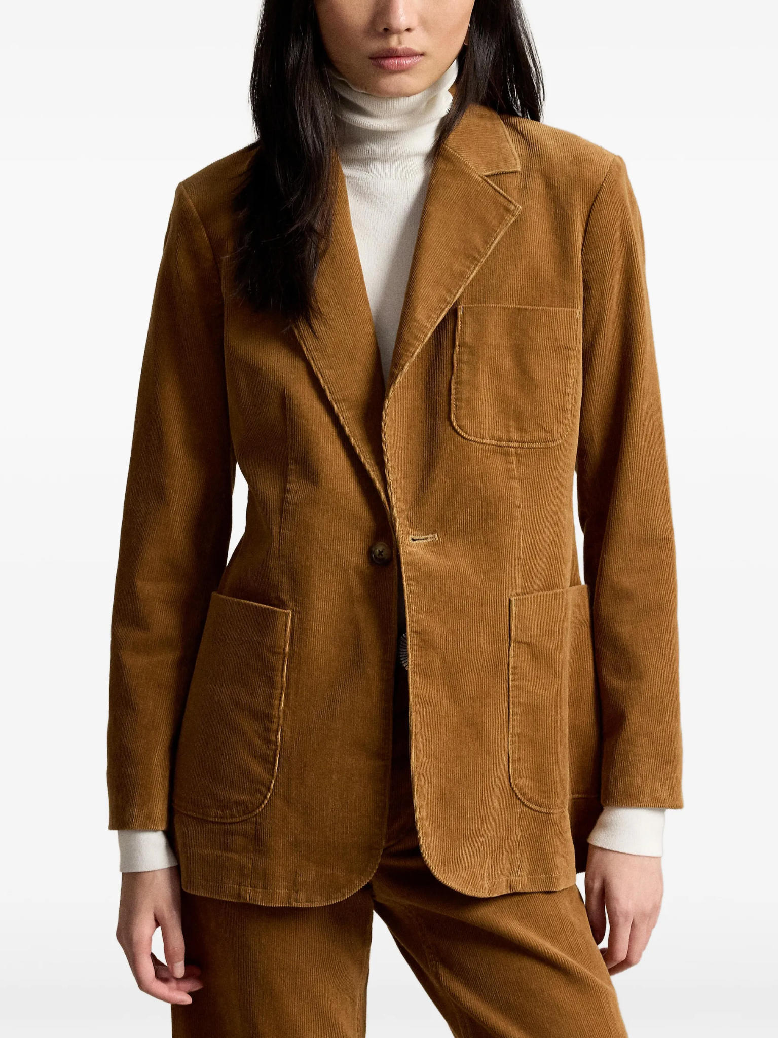 RALPH LAUREN WOMEN Single-breasted Corduroy Blazer Tan