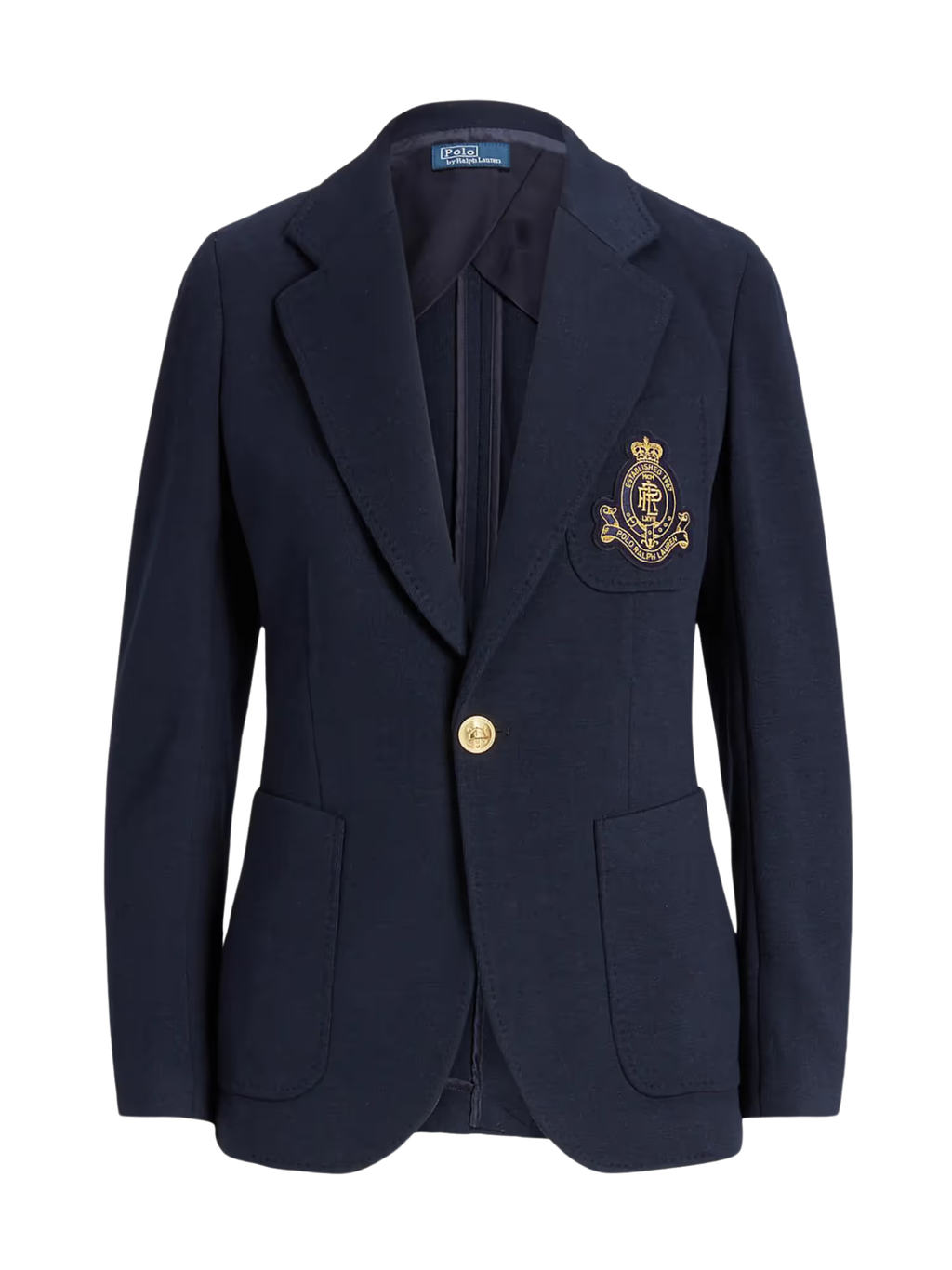 RALPH LAUREN WOMEN Single-breasted Logo-crest Knit Blazer Park Avenue Navy