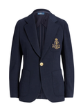 RALPH LAUREN WOMEN Single-breasted Logo-crest Knit Blazer Park Avenue Navy