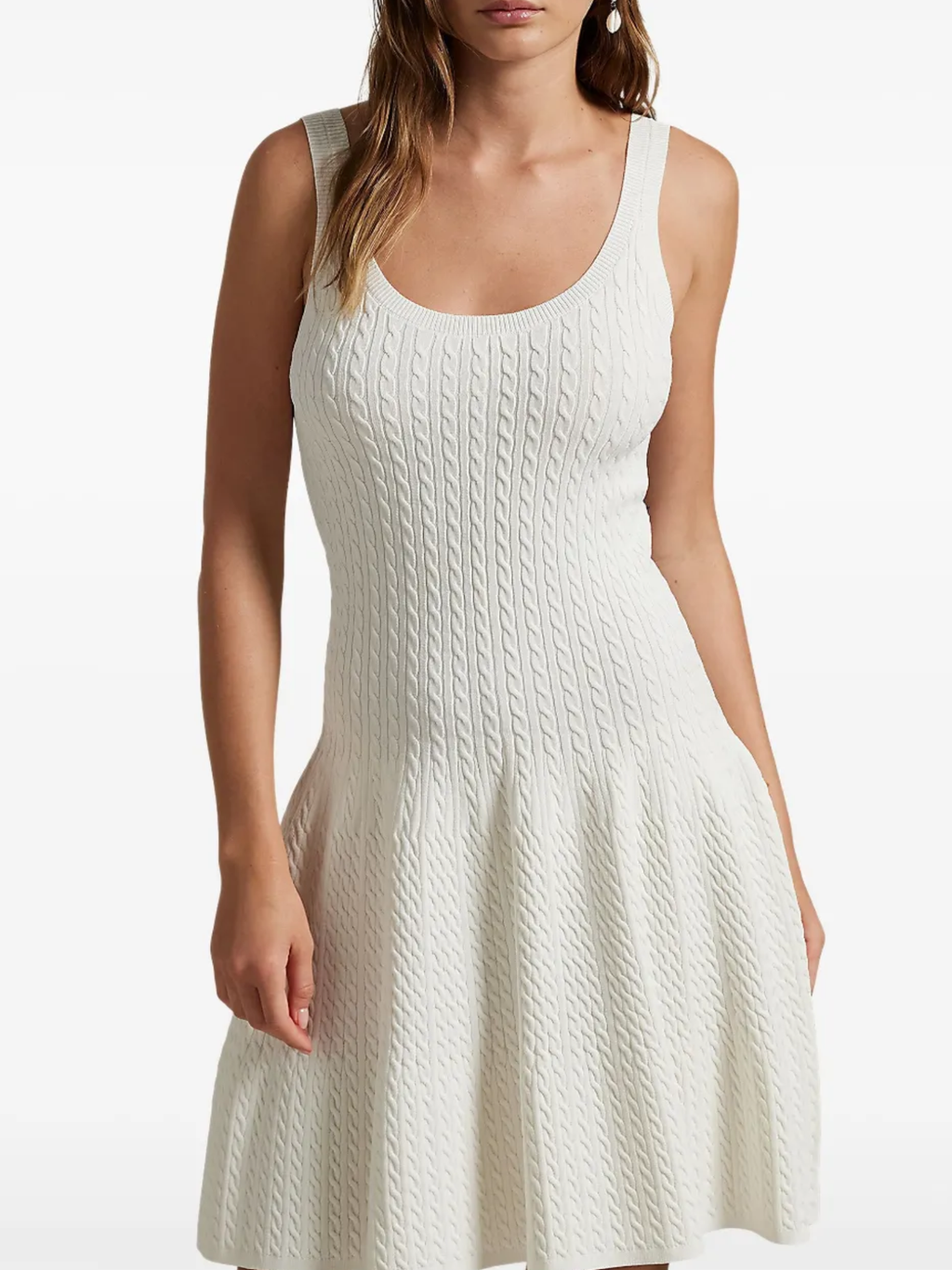 RALPH LAUREN WOMEN Cable-knit Sleeveless Sweater Dress Cream