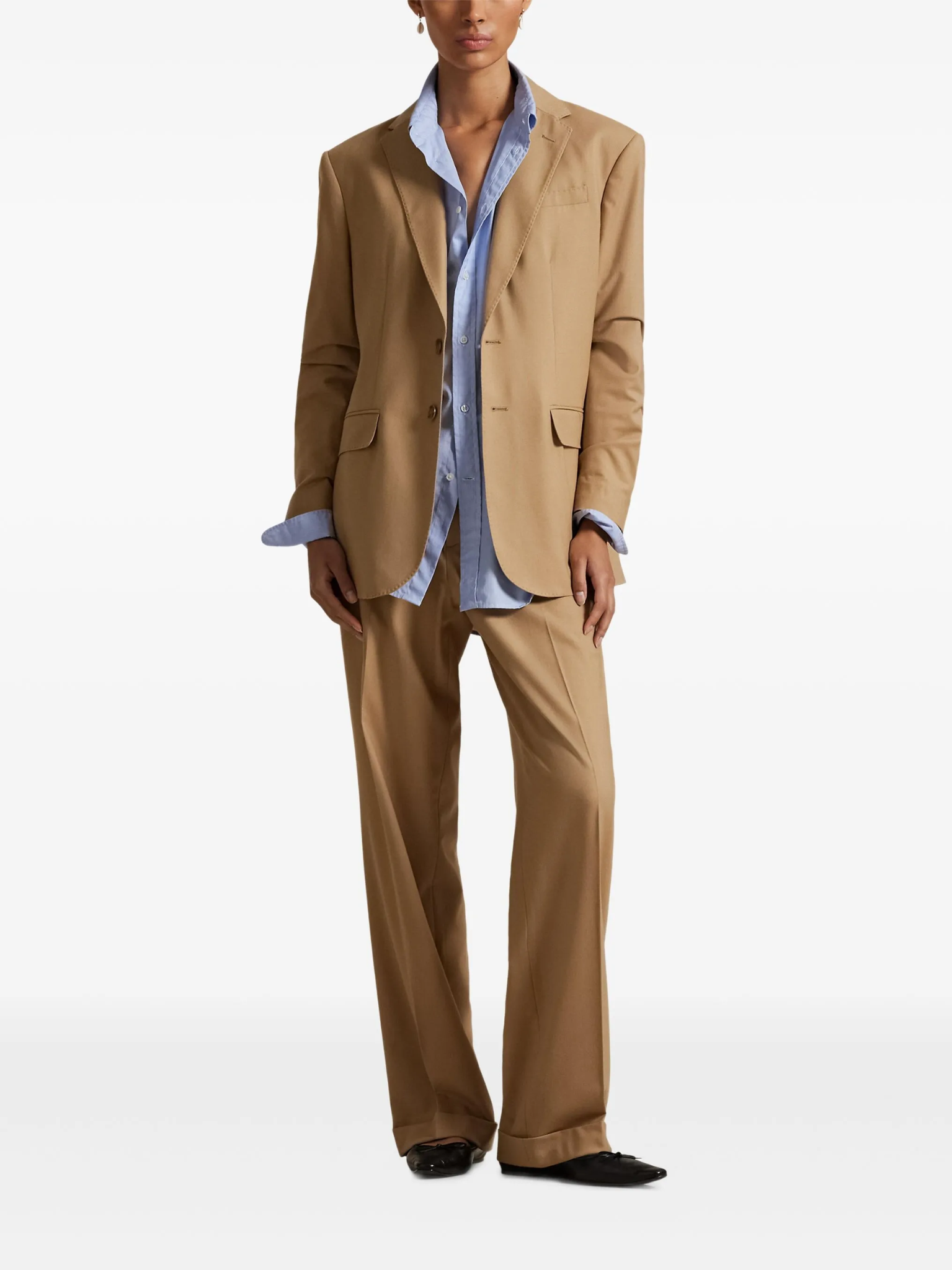 RALPH LAUREN WOMEN Stretch-Wool Two-Button Blazer Camel