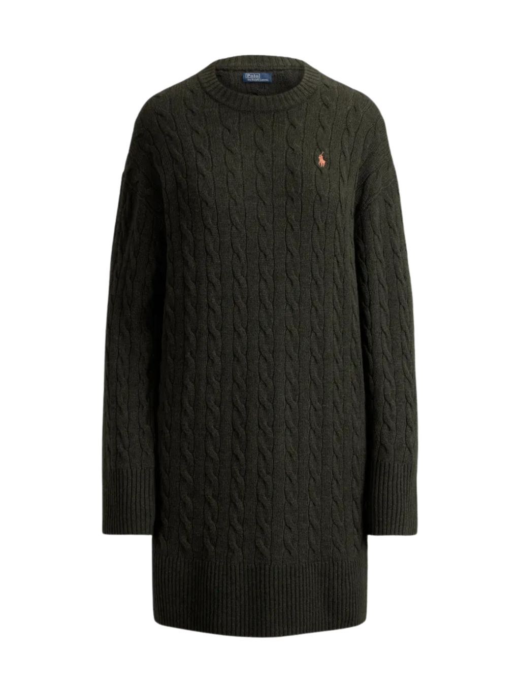 RALPH LAUREN WOMEN Cable-knit Wool-Cashmere Dress Olive Umber Heather