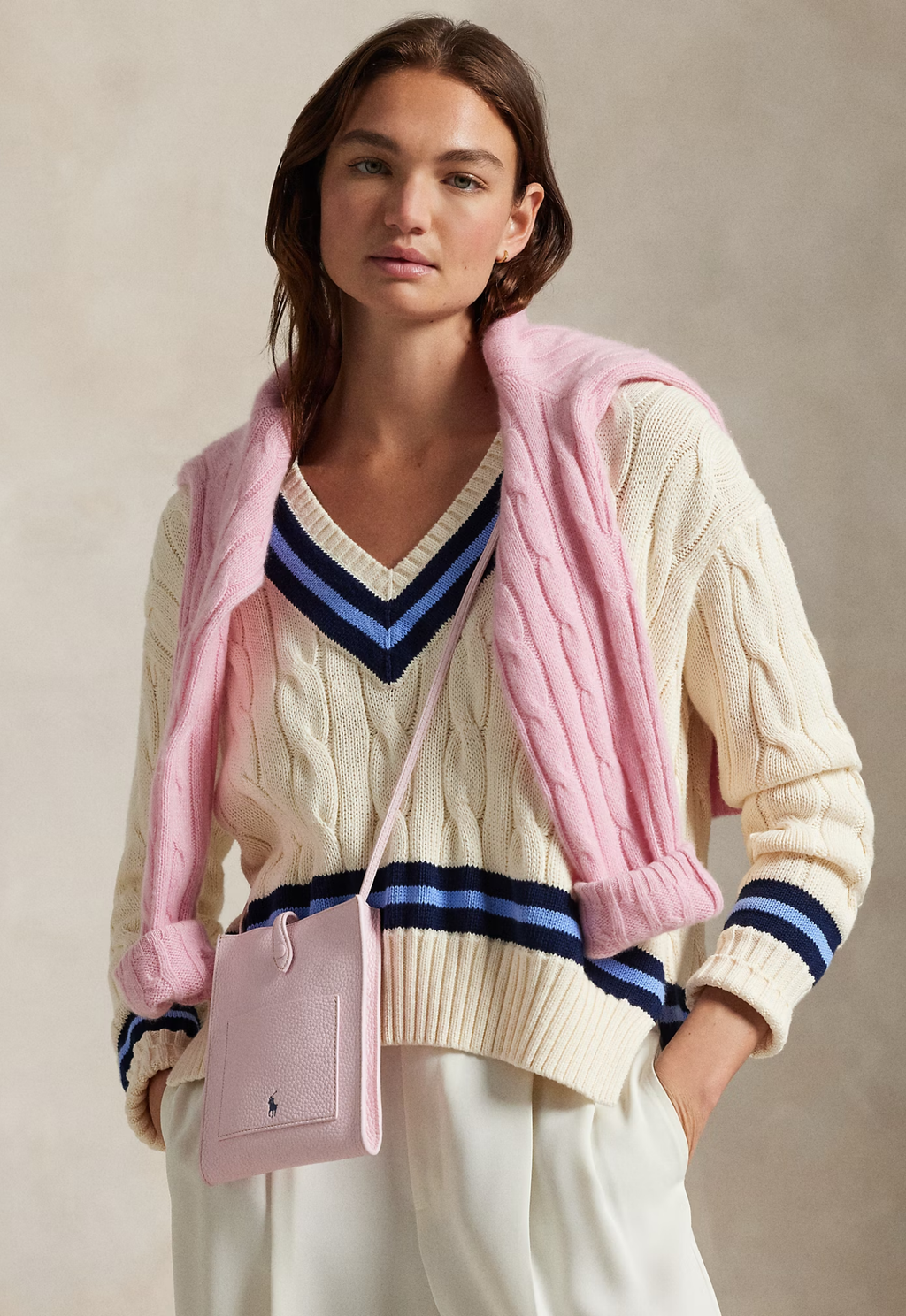 RALPH LAUREN WOMENS Polo Play Leather Pocket Crossbody Cotton Candy