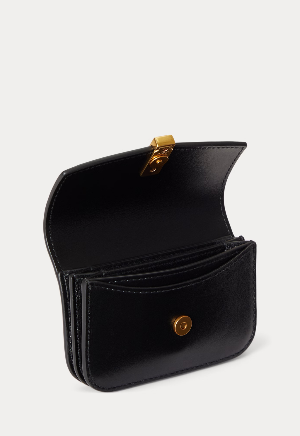 RALPH LAUREN WOMENS Polo ID Leather Fold-Over Card Case Black