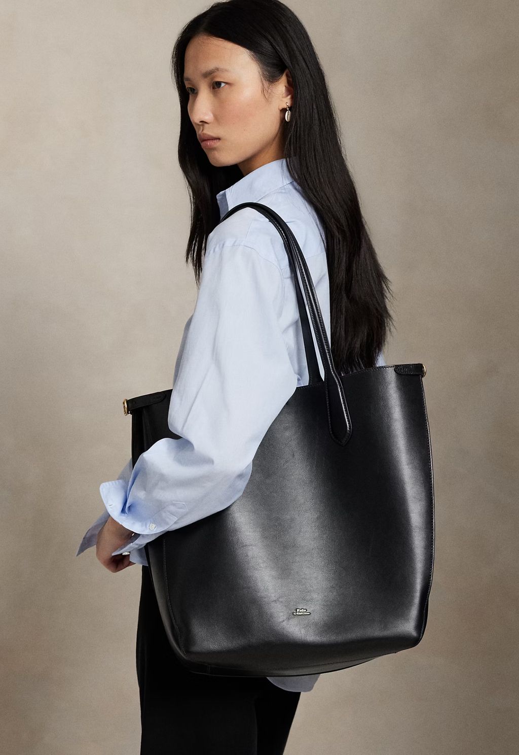 RALPH LAUREN WOMEN Bellport Leather North-South Tote Black