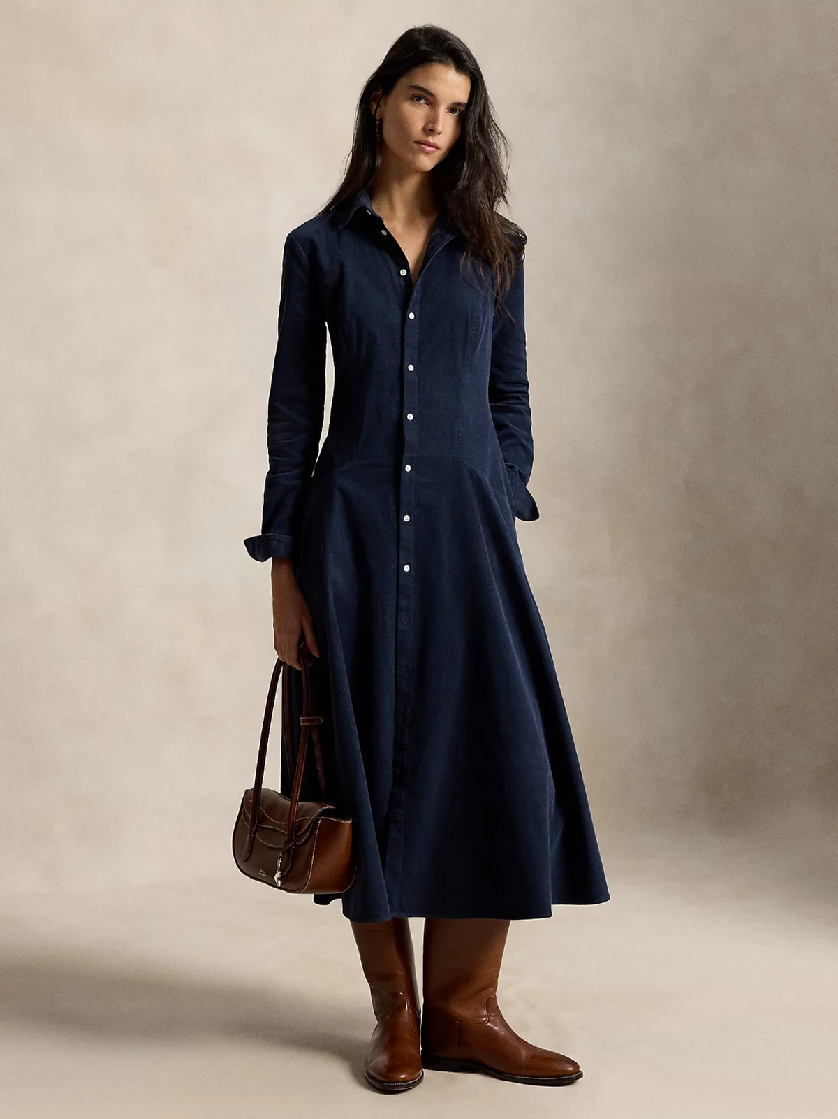 RALPH LAUREN WOMEN Corduroy A-line Shirtdress Navy