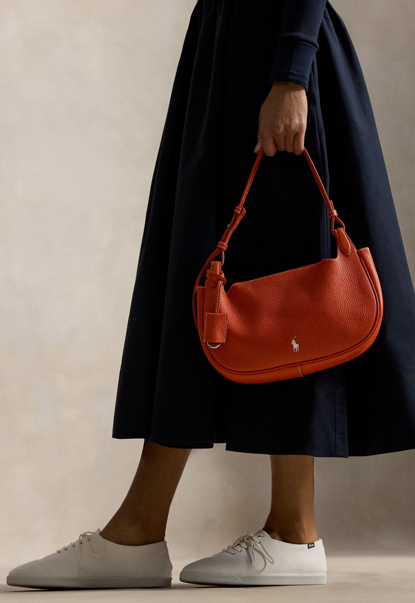 RALPH LAUREN WOMEN Polo Play Leather Shoulder Bag Sunset Orange
