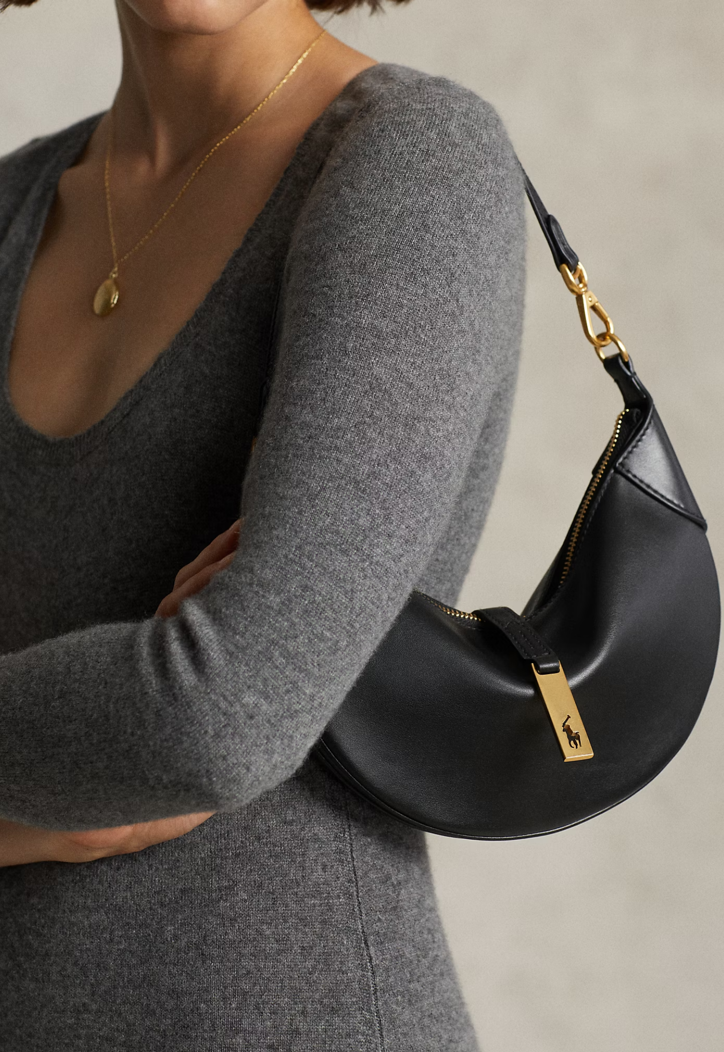 RALPH LAUREN WOMEN Polo ID Calfskin Mini Shoulder Bag Black
